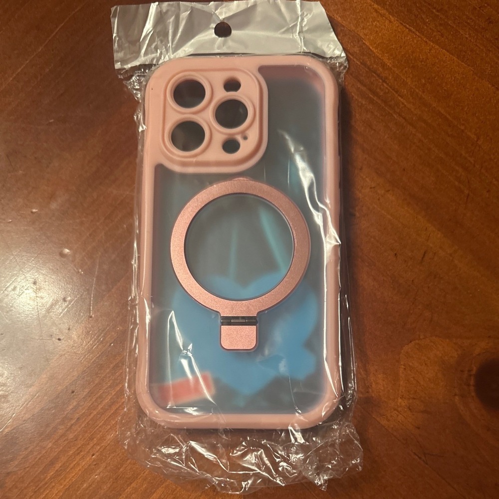Riasolin Phone Case iPhone 14 Pro Pink New Protective Ring Stand Clear Back